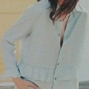 Womens Denim shirt with Ruffle Peplum,